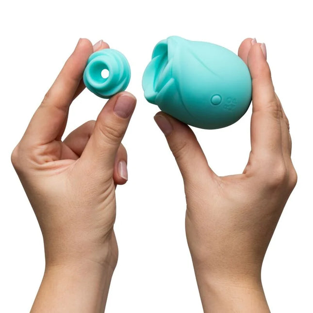 Teal silikon roseförmiger romp rose glow druckwellenstimulator mit abnehmbarem basis und künstlichem licht