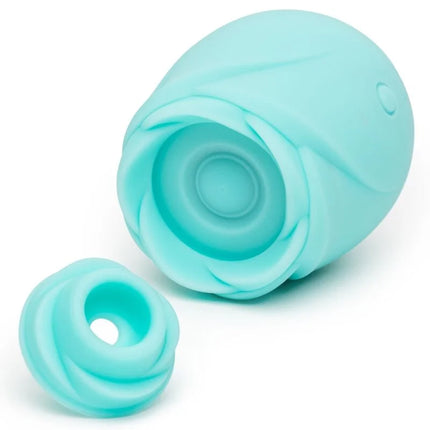 Teal silikon vibrator in leuchtender rosenform mit rundem fuß romm rose glow für stimulierung mit künstlichem licht