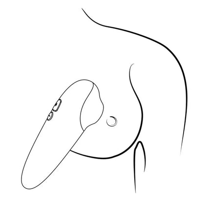 Schwarze linienzeichnung des romp shine x silikon-auﬂegevibrators in rosa mit zwei runden tasten zur äußeren klitorisstimulation
