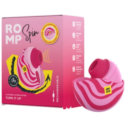 Kompakter runder auflegevibrator romp spin mit pinkweiß gestreiftem, wiederaufladbarem design für äußere stimulation