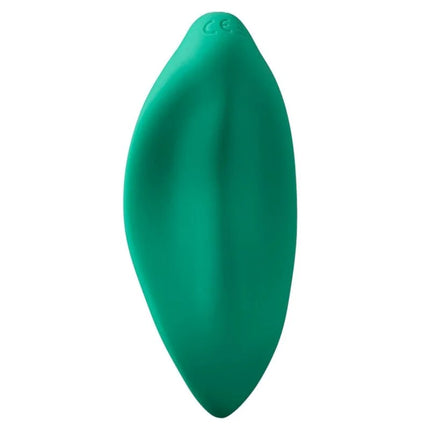 Romp wave klitorisvibrator in aquagrün aus mattem silikon mit ergonomischem blattdesign für gezielte äußere stimulation