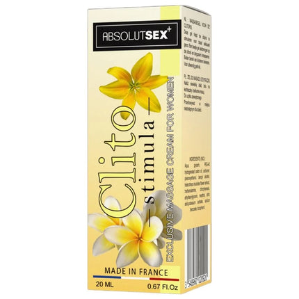 Gelb-weiß geblümte box von absolutsex plus clito-stimula exklusiv massagecreme für frauen 20 ml im ruf klitoris-stimulierende creme design