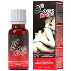 Rote glasflasche love drops stimulierende mit weißem geripptem verschluss und 20 ml dietary supplement