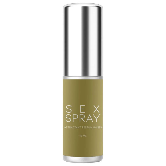 Olivgrüne zylindrische sprayflasche mit silberner metallkappe und sockel sex spray pheromon parfum für männer von ruf