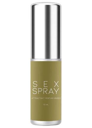 Olivgrüne zylindrische sprayflasche mit silberner metallkappe und sockel sex spray pheromon parfum für männer von ruf
