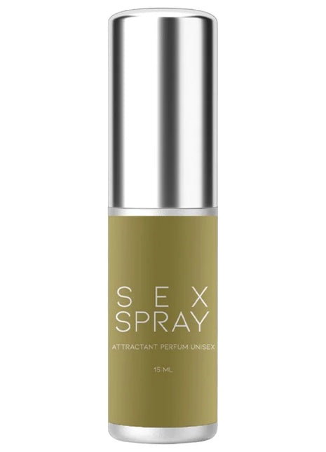 Olivgrüne zylindrische sprayflasche mit silberner metallkappe und sockel sex spray pheromon parfum für männer von ruf