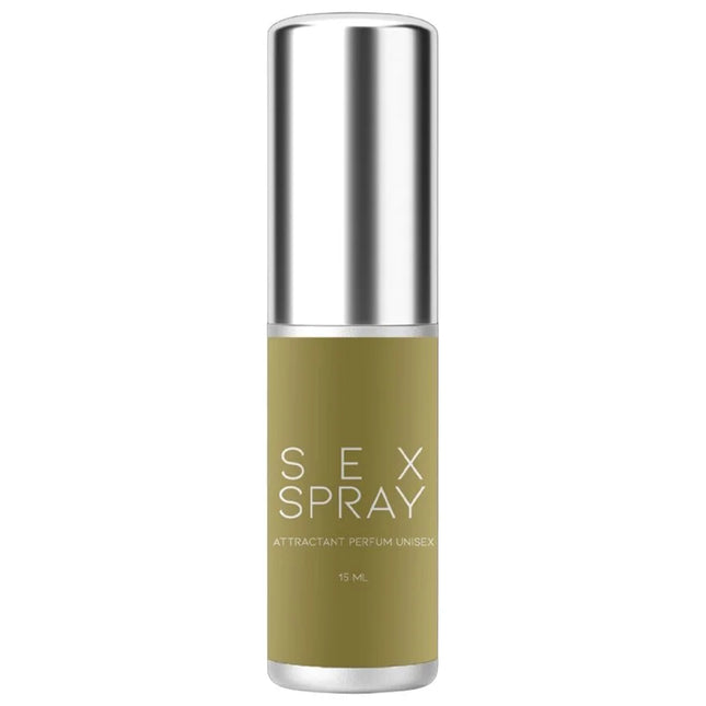 Olivgrüne zylindrische sprayflasche mit silberner metallkappe und sockel sex spray pheromon parfum für männer von ruf