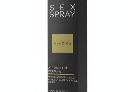 Schwarze rechteckige box für ruf sex spray pheromon parfum für männer mit goldem quadratetikett und weißen duftnoten text