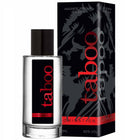 Klar glasflasche mit schwarzem deckel und rotem taboo label duft domination parfüm mit pheromonen für ihn 50ml