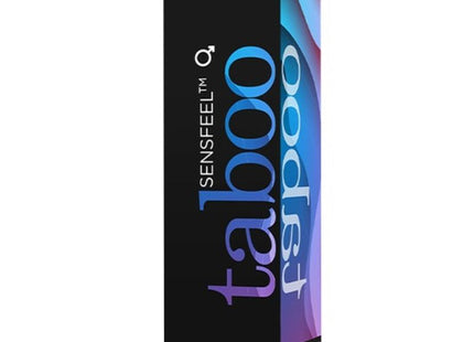 Ein schlanker schwarzer und irisierend blau-violetter rechteckiger ruf taboo sensfeel pheromon spray für ihn 15 ml