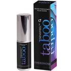 Silberner und schwarzer taboo sensfeel pheromon nebel spray mit metallischem kappe neben verpackung von ruf taboo pheromon für ihn parfum 15 ml