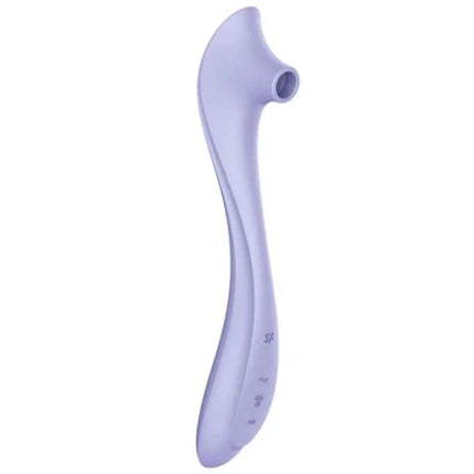 Ein schlanker lavendelfarbener silikon easy lover vibrador mit gebogenem griff und rundem nozzle für stimulador air pulse