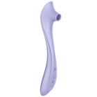 Ein schlanker lavendelfarbener silikon easy lover vibrador mit gebogenem griff und rundem nozzle für stimulador air pulse