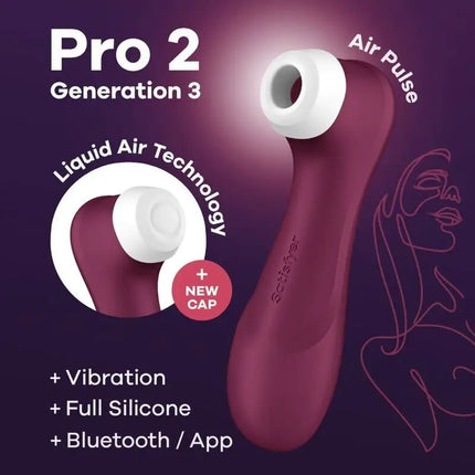 SATISFYER - PRO 2 GENERATION 3 WINE RED BLUETOOTH & APP - DRUCKWELLENVIBRATOREN ohne Vibration