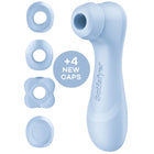 Lightblauer satisfyer pro 2 generation 4 klitoralstimulator mit vier neuen austauschbaren aufsätzen