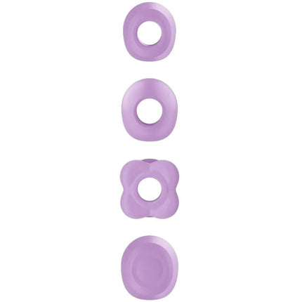 Set mit vier lavendelfarbenen silikonperlen mit matter oberfläche in verschiedenen formen für den satisfyer pro 2 generation 4 klitorisstimulator amethyst