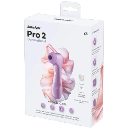 Satisfyer pro 2 generation 4 vibrator amethyst in weißer verpackung mit ergonomischem design und floralem muster