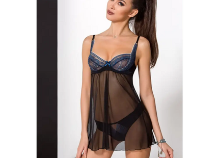 schwarz/blaues Chemise Gisele - S/M / schwarz/blau - Babydoll