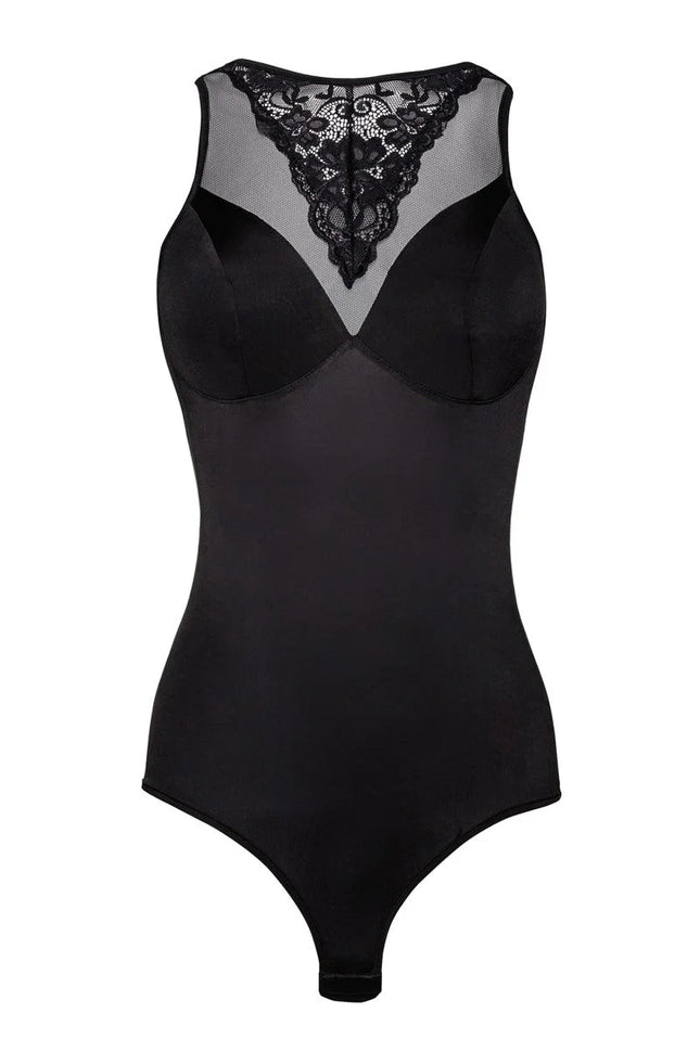 schwarzer Body mit Netzeinsatz und Spitze KA923328 von Kalimo - S / schwarz - Body