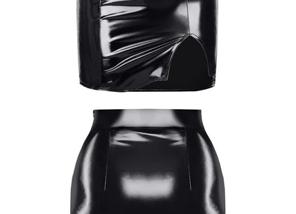 schwarzer halblanger Lack-Rock TDEulalia001 von Demoniq Total Domination Collection - S / Black - halblanger Rock