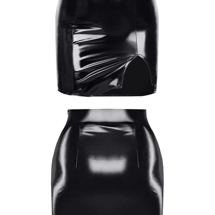 schwarzer halblanger Lack-Rock TDEulalia001 von Demoniq Total Domination Collection - S / Black - halblanger Rock