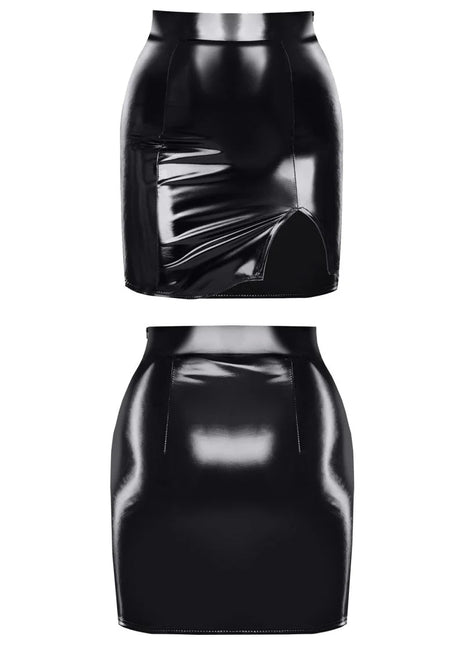schwarzer halblanger Lack-Rock TDEulalia001 von Demoniq Total Domination Collection - S / Black - halblanger Rock