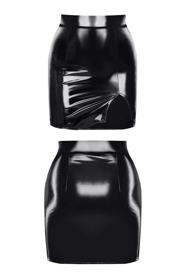 schwarzer halblanger Lack-Rock TDEulalia001 von Demoniq Total Domination Collection - S / Black - halblanger Rock