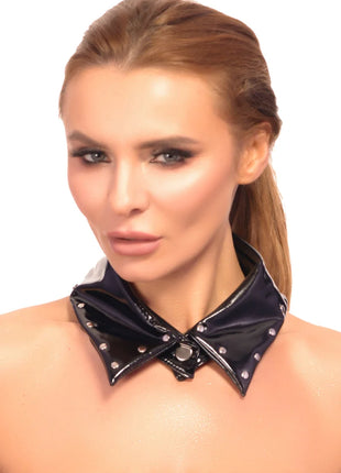 schwarzer Lack Kragen mit Druckknopf A2022 von 7Heaven - Halsband / Collar