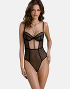 Schwarzer Netz-Body für Damen mit verstellbaren Trägern - S/M / schwarz - Body