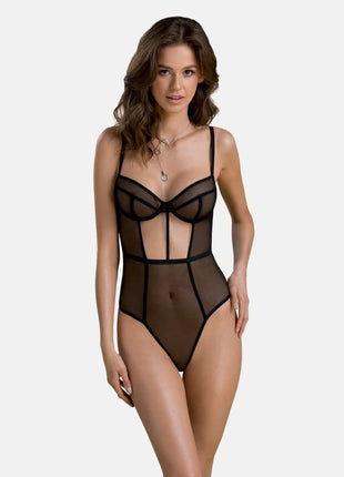Schwarzer Netz-Body für Damen mit verstellbaren Trägern - S/M / schwarz - Body