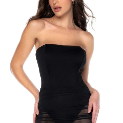 Schwarzes Kleid mit integriertem Body - MAL40003 von Mapale - S/M / schwarz - Minikleid