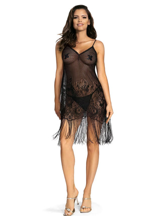 schwarzes Netzkleid mit Spitze H180971 von Hamana - Negligee