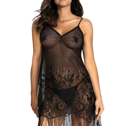 schwarzes Netzkleid mit Spitze H180971 von Hamana - S / Black - Negligee
