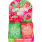 Vibranter pink grüner displayständer mit explosivem kuss popping candy in minze wassermelone und erdbeere