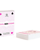 Rosa illustrierte spielkarten mit civilsexations design von secret play in passender box kartenspiel für paare