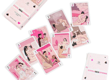 Pink illustrierte spielkarten mit romantischen szenen im rosa karton civilsexations für paare secret play
