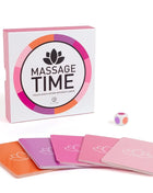 Secret play paarspiel massage time spielbox in rosa und lila mit bunten karten und kleinem würfel