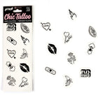 Schwarz-weiße temporäre tattoos mit bananen lollipops und verbandmotiven aus der candy collection