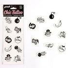 Black ink temporary tattoo set secret play with 10 bold playful designs on white backing from spicy collection
