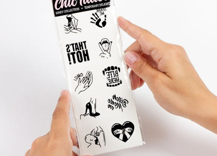 Schwarzweiß temporäre tätowierungen set secret play mit 10 spielerischen designs in transparenter plastikverpackung