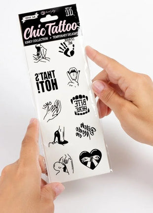 Schwarzweiß temporäre tätowierungen set secret play mit 10 spielerischen designs in transparenter plastikverpackung