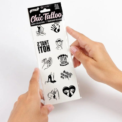 Schwarzweiß temporäre tätowierungen set secret play mit 10 spielerischen designs in transparenter plastikverpackung
