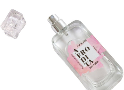 Klarer glas-parfümflakon mit silberner sprühdüse und rosa etikett aero di ta für frauen secretplay aphrodite pheromon spray 50 ml