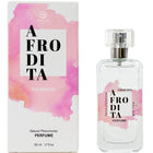Aphrodite natürliche pheromone parfumspray 50 ml mit klarem glasflakon, silbernem sprühkopf und rosa aquarelldesign