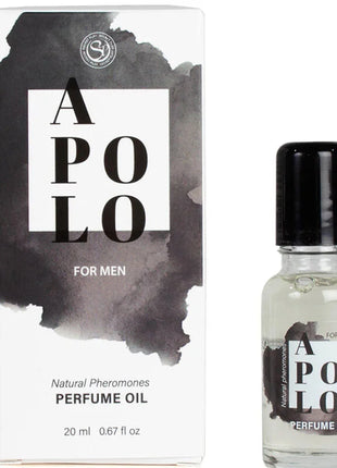 Secretplay apolo natürliches pheromon-parfümöl für männer in klarer glasflasche mit schwarzem deckel und passender box
