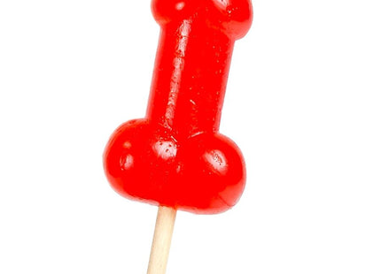 Secretplay kirsch candy penis lollipop rot glänzend mit würzigem hitzeeffekt auf holzstiel