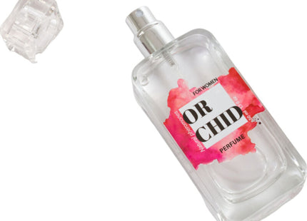 Klare glasparfümflasche secretplay orchidee natürliche Pheromonparfümspray 50 ml mit silberner sprühdüse und pinkem etiket