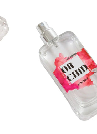 Klare glasparfümflasche secretplay orchidee natürliche Pheromonparfümspray 50 ml mit silberner sprühdüse und pinkem etiket