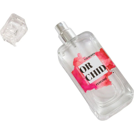 Klare glasparfümflasche secretplay orchidee natürliche Pheromonparfümspray 50 ml mit silberner sprühdüse und pinkem etiket
