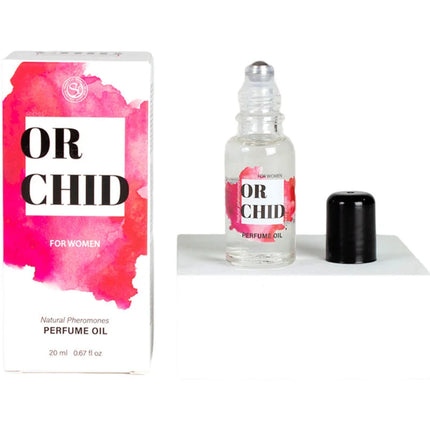 Secretplay orchideen-parfümöl mit natürlichen pheromonen 20 ml in rosa aquarellbox und klarer roll-on flasche